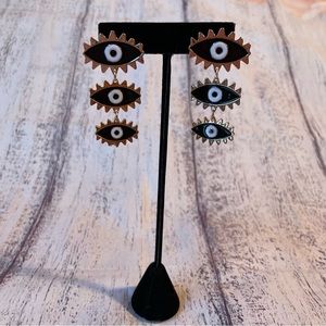 Black Evil Eye Pair of Hanging Earrings